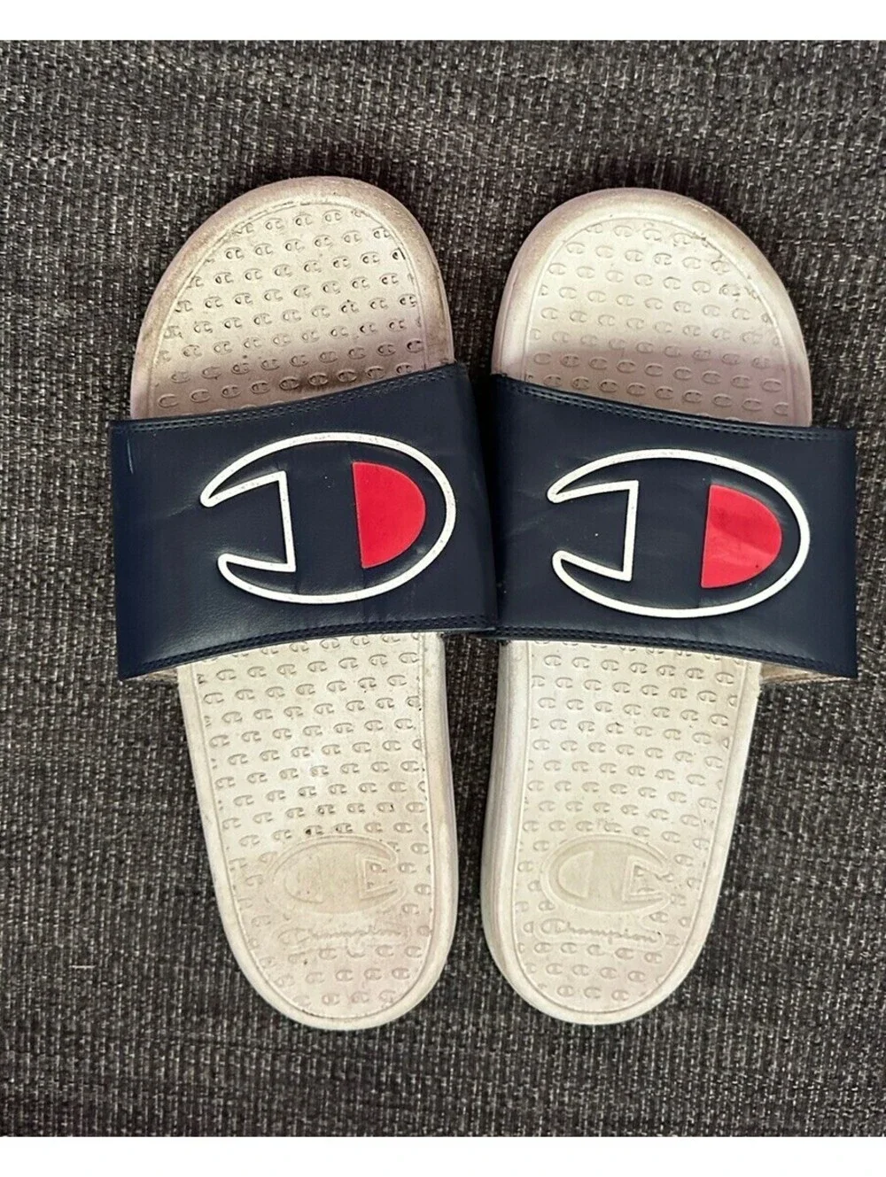 Champion Slide Sandal Men Size 12 Blue Red Big C Logo Comfy Champ Good Condition